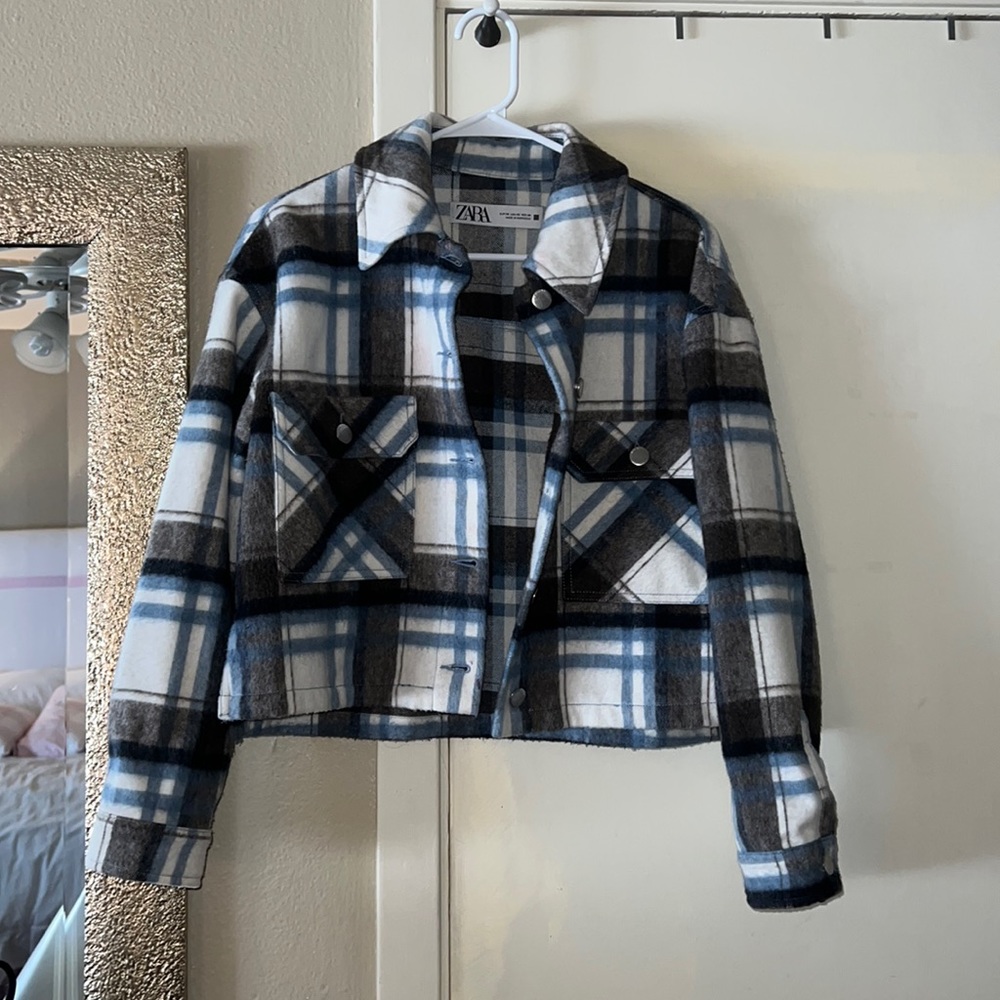 Zara Cropped Plaid Flannel Jacket